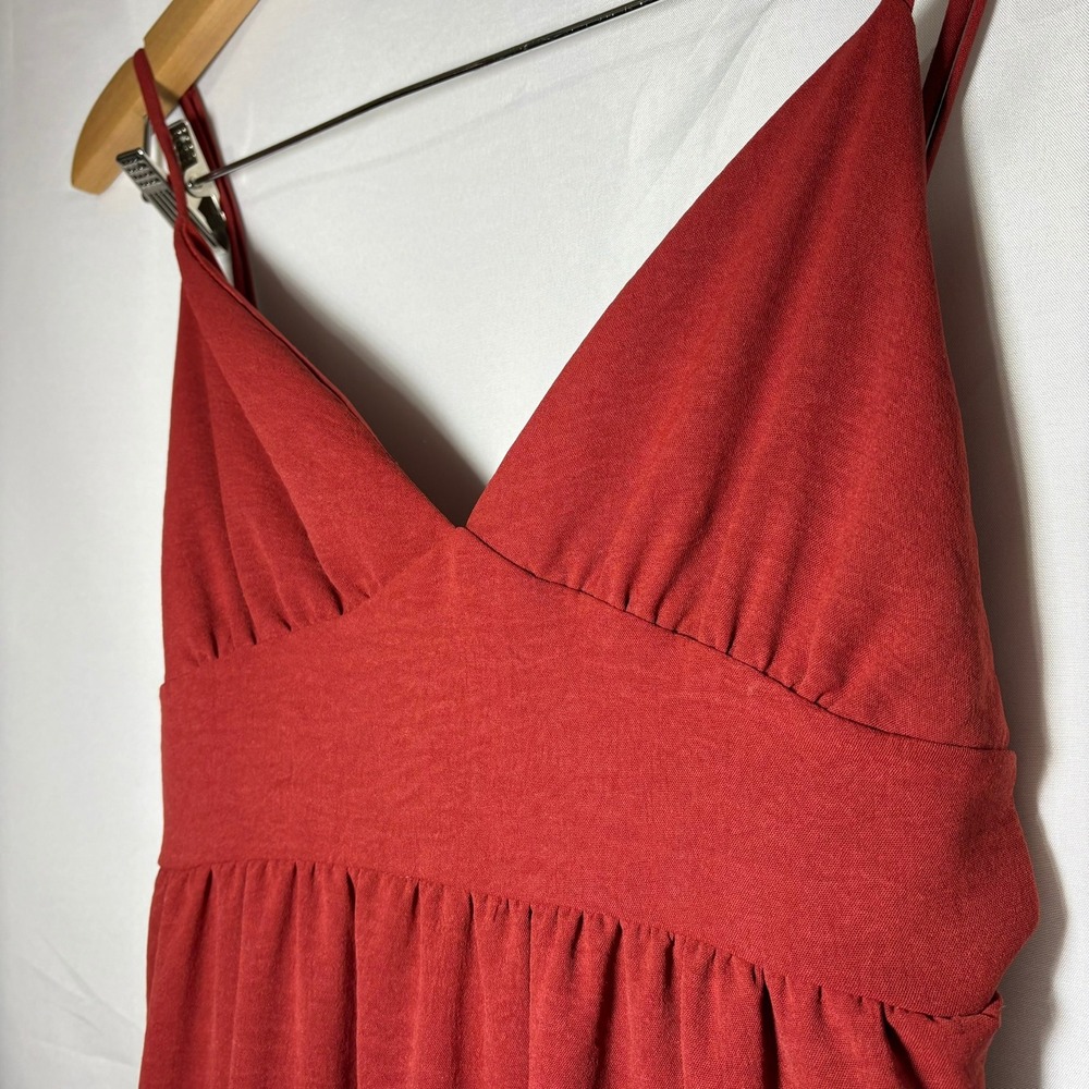 Altar'd State Rust Red Tiered Mini Dress V-Neck Tie Back Small - Picture 9 of 10
